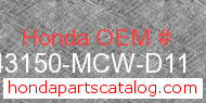 Honda 43150-MCW-D11 genuine part number image