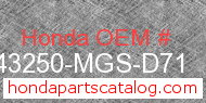 Honda 43250-MGS-D71 genuine part number image