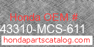 Honda 43310-MCS-611 genuine part number image