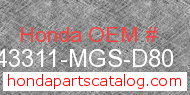 Honda 43311-MGS-D80 genuine part number image