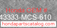 Honda 43333-MCS-610 genuine part number image