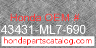 Honda 43431-ML7-690 genuine part number image