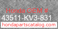 Honda 43511-KV3-831 genuine part number image