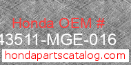 Honda 43511-MGE-016 genuine part number image