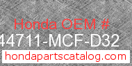 Honda 44711-MCF-D32 genuine part number image