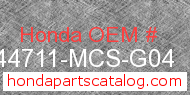 Honda 44711-MCS-G04 genuine part number image