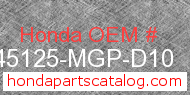 Honda 45125-MGP-D10 genuine part number image