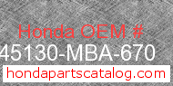 Honda 45130-MBA-670 genuine part number image