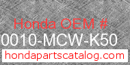 Honda 50010-MCW-K50 genuine part number image