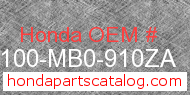 Honda 50100-MB0-910ZA genuine part number image