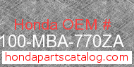 Honda 50100-MBA-770ZA genuine part number image