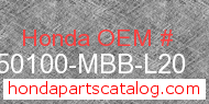 Honda 50100-MBB-L20 genuine part number image