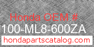 Honda 50100-ML8-600ZA genuine part number image