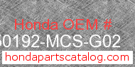 Honda 50192-MCS-G02 genuine part number image