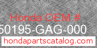 Honda 50195-GAG-000 genuine part number image