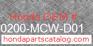 Honda 50200-MCW-D01 genuine part number image
