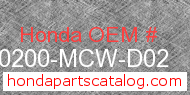 Honda 50200-MCW-D02 genuine part number image