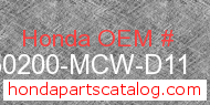 Honda 50200-MCW-D11 genuine part number image