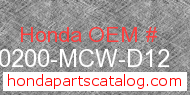 Honda 50200-MCW-D12 genuine part number image