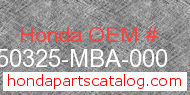 Honda 50325-MBA-000 genuine part number image