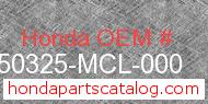 Honda 50325-MCL-000 genuine part number image
