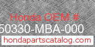 Honda 50330-MBA-000 genuine part number image