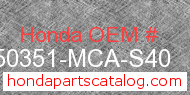 Honda 50351-MCA-S40 genuine part number image