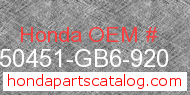 Honda 50451-GB6-920 genuine part number image