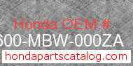 Honda 50600-MBW-000ZA genuine part number image
