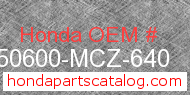 Honda 50600-MCZ-640 genuine part number image