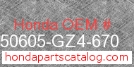 Honda 50605-GZ4-670 genuine part number image