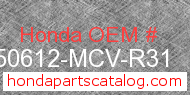Honda 50612-MCV-R31 genuine part number image