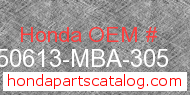 Honda 50613-MBA-305 genuine part number image