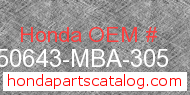 Honda 50643-MBA-305 genuine part number image