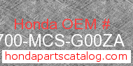 Honda 50700-MCS-G00ZA genuine part number image