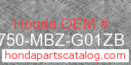 Honda 50750-MBZ-G01ZB genuine part number image