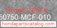 Honda 50750-MCF-010 genuine part number image
