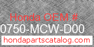 Honda 50750-MCW-D00 genuine part number image