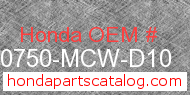 Honda 50750-MCW-D10 genuine part number image