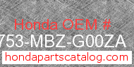 Honda 50753-MBZ-G00ZA genuine part number image