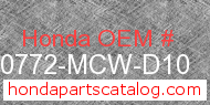 Honda 50772-MCW-D10 genuine part number image