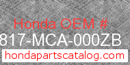 Honda 50817-MCA-000ZB genuine part number image