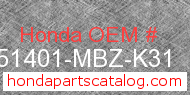 Honda 51401-MBZ-K31 genuine part number image