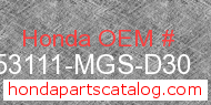Honda 53111-MGS-D30 genuine part number image