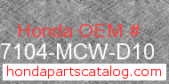 Honda 57104-MCW-D10 genuine part number image