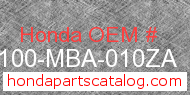 Honda 61100-MBA-010ZA genuine part number image
