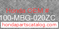Honda 61100-MBG-020ZC genuine part number image