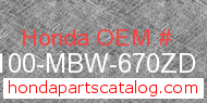 Honda 61100-MBW-670ZD genuine part number image