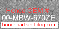 Honda 61100-MBW-670ZE genuine part number image