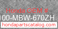 Honda 61100-MBW-670ZH genuine part number image